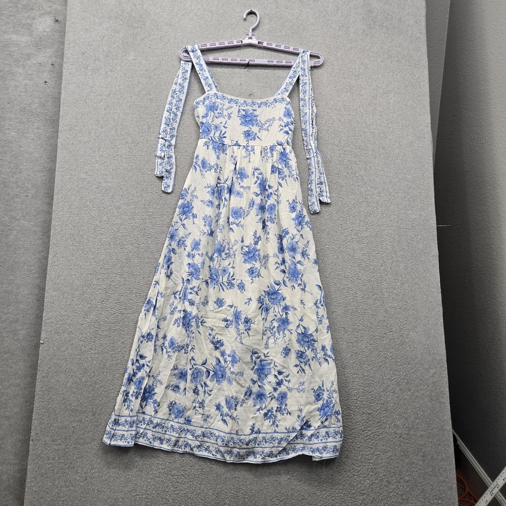 Blu Pepper Women Dress M White Nylon Polyester Floral Maxi Cottagecore NWT